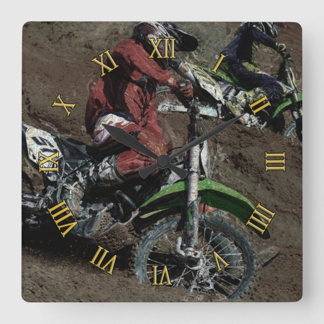 Motocross Dirt-Bike Champion Racer Square Wall Clock (Front)