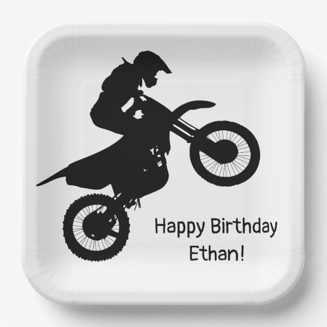 Motocross Dirt Bike Custom Birthday Paper Plate (Front)