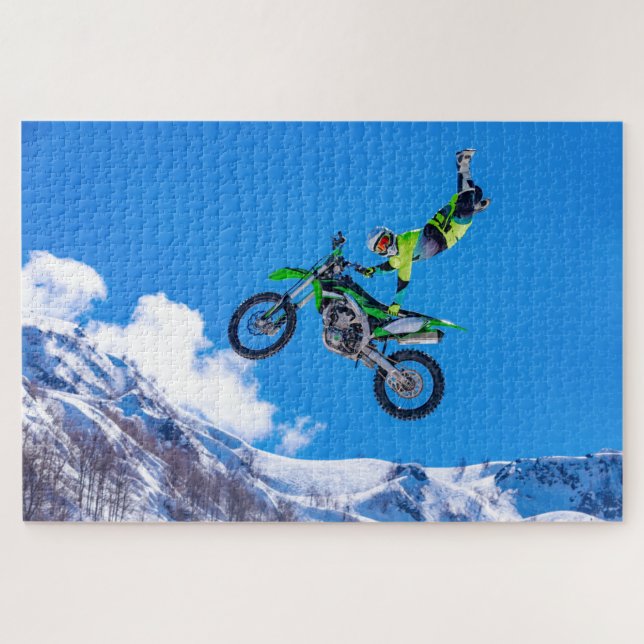 Motocross Dirt Bike Jump Mountains Extreme Sports Jigsaw Puzzle (Horizontal)
