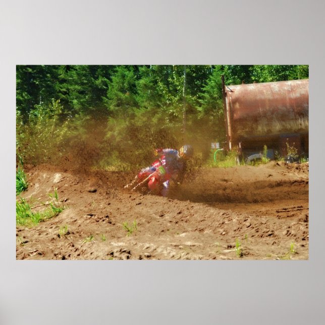 Motocross Dirt-Bike Racer Spraying Dirt Poster (Front)