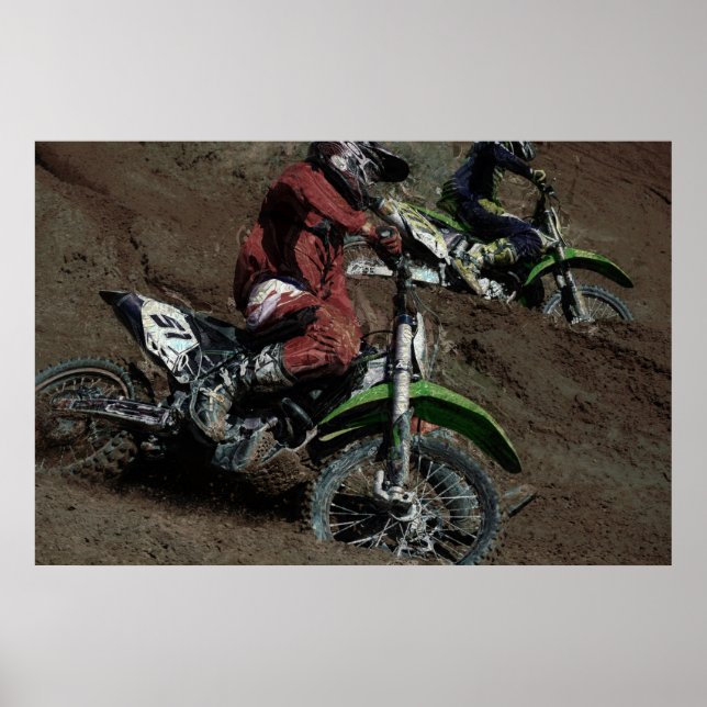Motocross Dirt-Bike Racer Spraying Dirt Poster (Front)