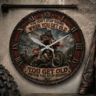 Motocross Dirt Bike Rider Vintage Off-Road Garage Large Clock