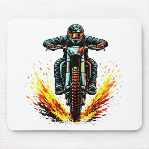 Motocross Dirt Bike Rider With Fiery Trail Extreme Mouse Mat