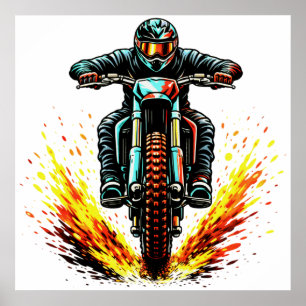 Motocross Dirt Bike Rider With Fiery Trail Extreme Poster