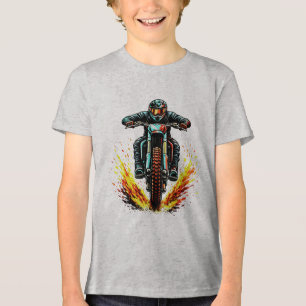 Motocross Dirt Bike Rider With Fiery Trail Extreme Tri-Blend Shirt