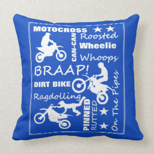 Motocross Dirt Bike Sports Terminology Typography Cushion