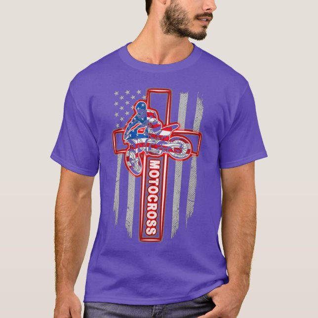 Motocross Drag Racing American Flag Cross T-Shirt (Front)