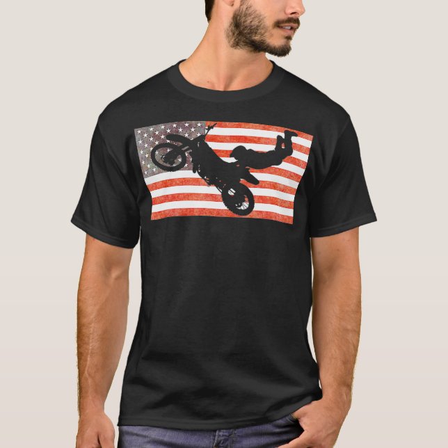 Motocross Enduro Dirt Bike Riders American Flag T-Shirt (Front)
