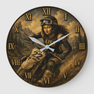 Motocross Funny Mona Lisa Dirt Bike Rider Gift Large Clock