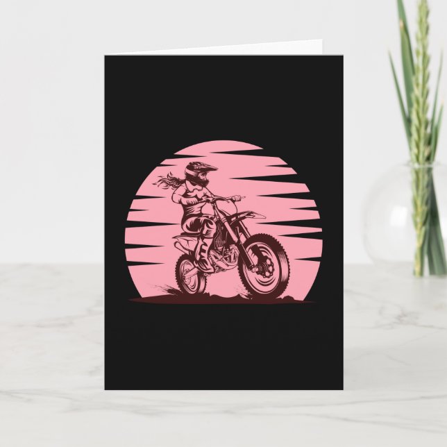 Motocross Girl Retro Vintage Pink Card (Front)
