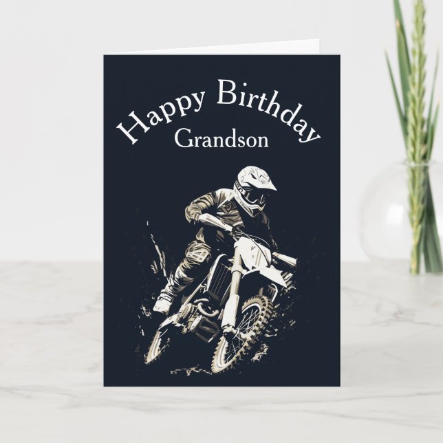 Motocross Grandson Birthday Sport Motorcycle Race Card (Front)