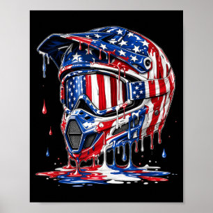 Motocross Helmet Aamerican Flag Drip Boys Kids 4th Poster