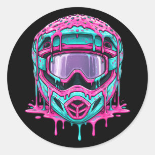 Motocross Helmet Drip Melt Graphic Dirt Bike Classic Round Sticker