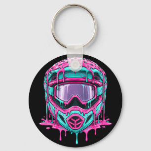 Motocross Helmet Drip Melt Graphic Dirt Bike Key Ring