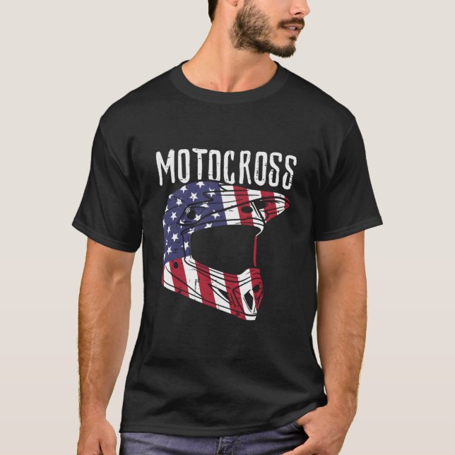 Motocross Helmet Us Flag Dirt Bike Patriot Biker T-Shirt (Front)