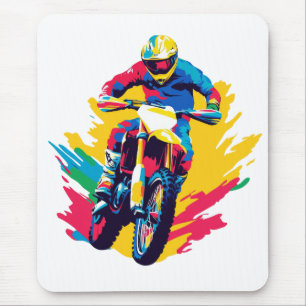 Motocross Illustration Watercolour Art Painting Mouse Mat