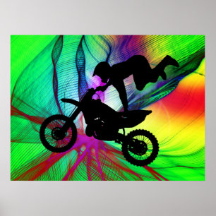 Motocross in Psychedelic Spider Web Poster