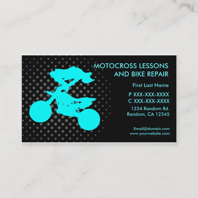 Motocross lessons repair custom business card (Front)
