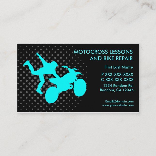 Motocross lessons repair custom business card (Front)
