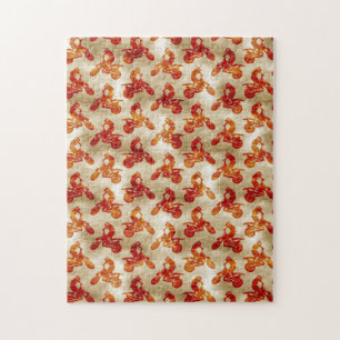 Motocross Love Motorcycle Pattern Biker Orange Jigsaw Puzzle