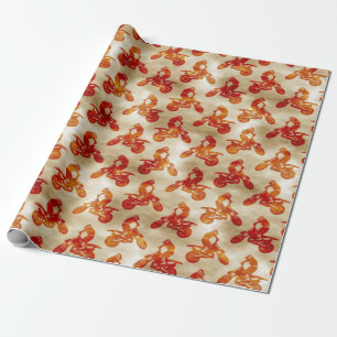 Motocross Love Motorcycle Pattern Biker Orange Wrapping Paper
