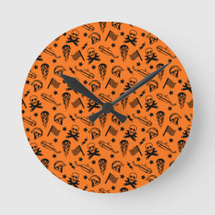 Motocross Motorcycle Helmet Racing Skull Orange Round Clock