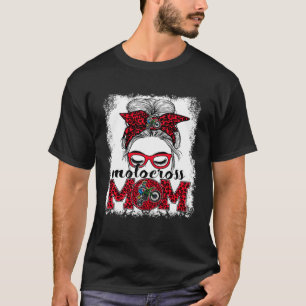 Motocross Mum Mother's Day Game Day Messy Bun Leop T-Shirt