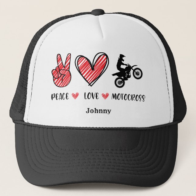 MOTOCROSS Peace Love Personalised Trucker Hat (Front)