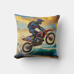 Motocross Racer at Beach Race II Cushion