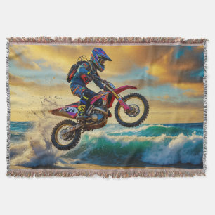 Motocross Racer at Beach Race II Throw Blanket