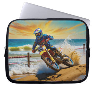 Motocross Racer at Beach Race Laptop Sleeve