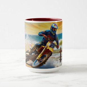 Motocross Racer at Beach Race Mug