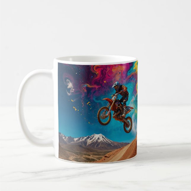 Motocross Racer on Mountain Slope Coffee Mug (Left)