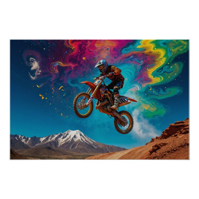 Motocross Racer on Mountain Slope Poster (Front)