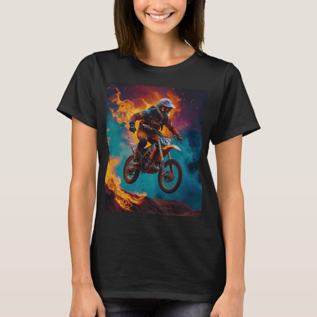 Motocross Racer & Volcanic Eruption T-Shirt (Front)