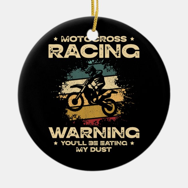 Motocross Racing Retro Dirt Bike Motorcycle Ceramic Tree Decoration (Front)