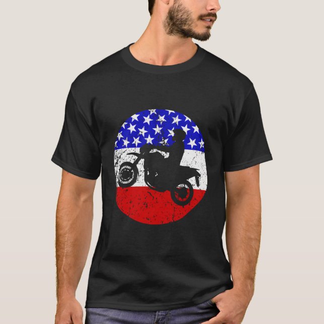 Motocross Retro Style Motor Sports American Flag T-Shirt (Front)