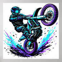Motocross Rider Doing Wheelie in Vibrant Motion