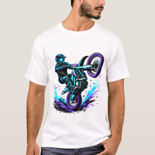 Motocross Rider Doing Wheelie in Vibrant Motion T-Shirt