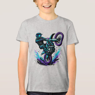 Motocross Rider Doing Wheelie in Vibrant Motion Tri-Blend Shirt