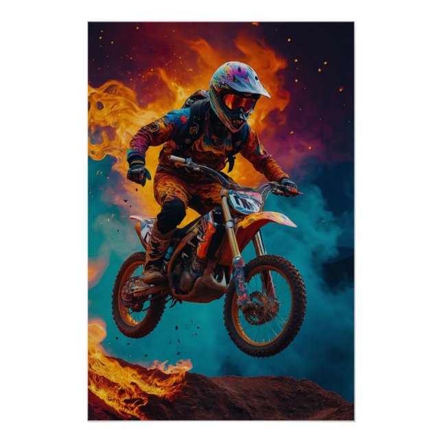 Motocross Rider Escaping Lava Poster (Front)