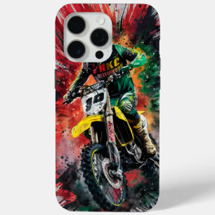 Motocross Rider Explosion Art iPhone 15 Pro Max Case