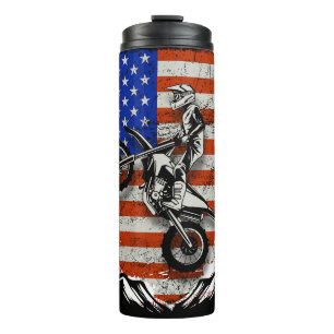 Motocross Rider Jumping Against American Flag  Thermal Tumbler