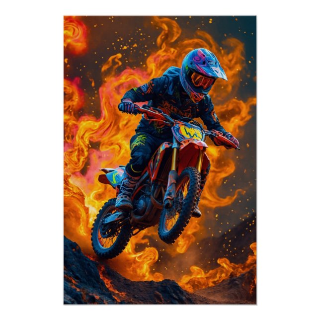 Motocross Rider on a Volcano Poster (Front)