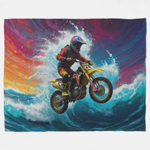 Motocross Rider Racing the Waves Fleece Blanket