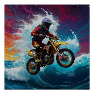 Motocross Rider Racing the Waves Poster