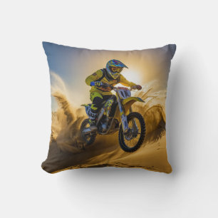 Motocross Rider Riding in the Dunes Cushion