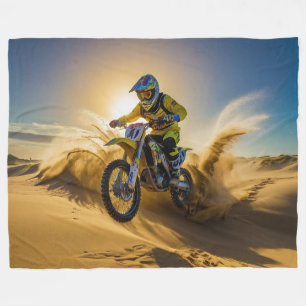 Motocross Rider Riding in the Dunes Fleece Blanket