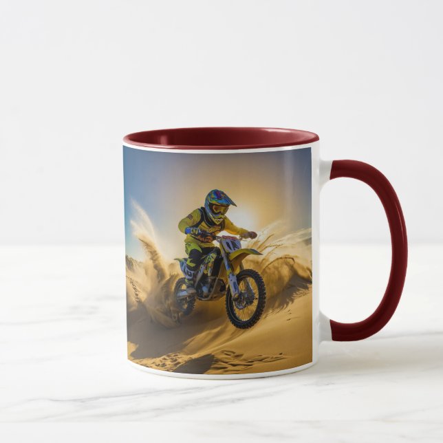 Motocross Rider Riding in the Dunes Mug (Right)