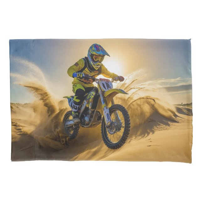 Motocross Rider Riding in the Dunes Pillowcase (Front)